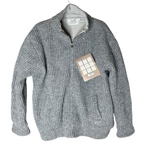 NWT Aran Sweater Market Men’s Fleece Lined Zip Up Cardigan. Size Large. Gray